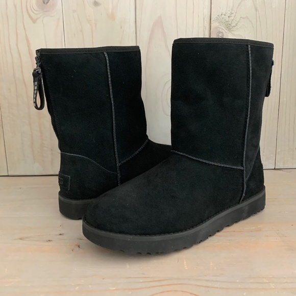 UGG Shoes - UGG CLASSIC SHORT LOGO ZIP BLACK BOOTS NEW